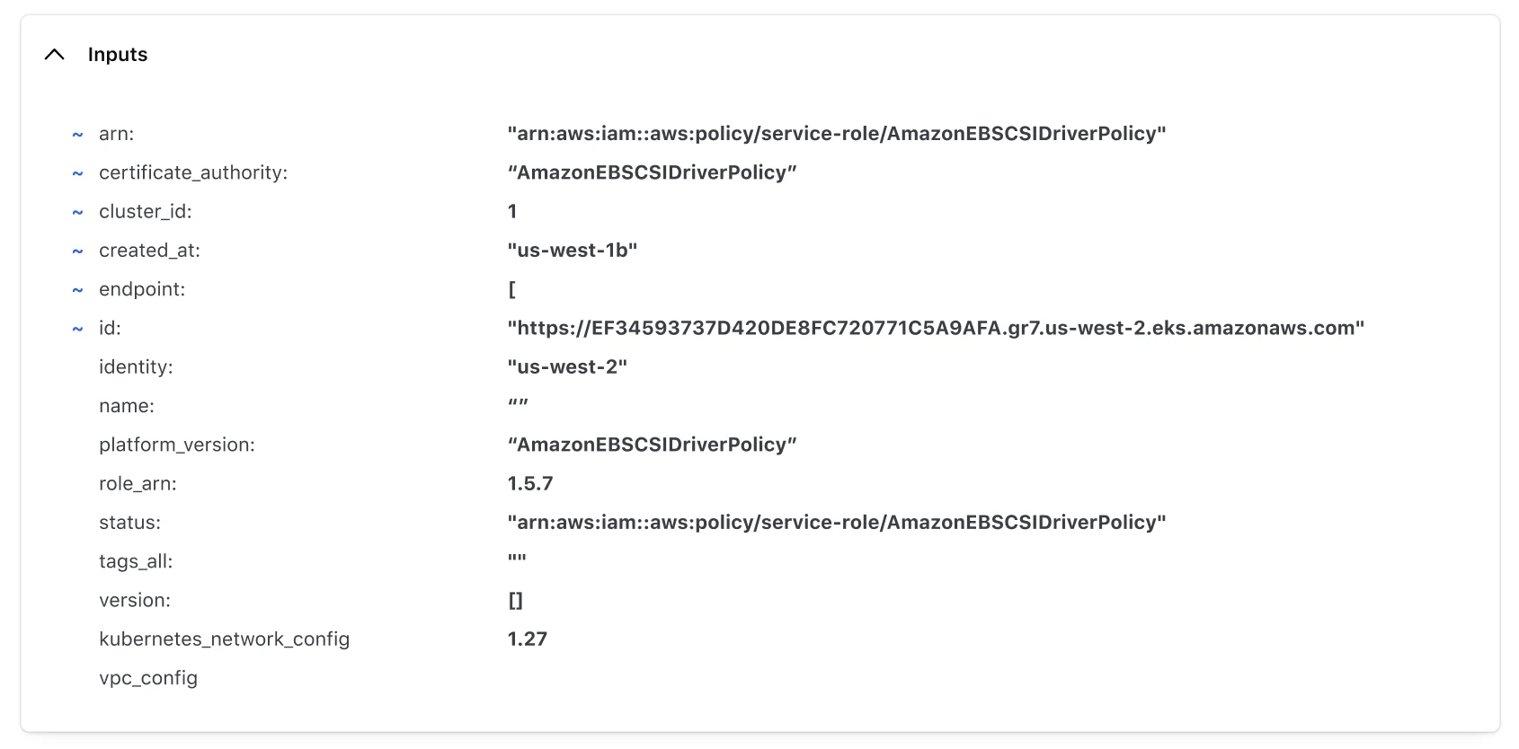 Inputs before testing: values only, no origin or old values